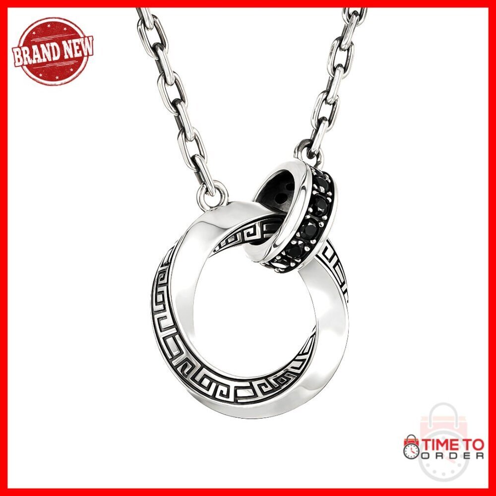 Sterling Silver Men's Necklace with Onyx Pendant, Adjustable Chain, Gift